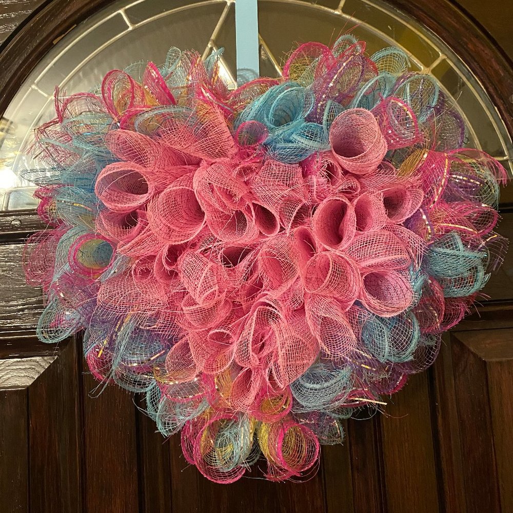 Spring Deco Mesh Heart Wreath